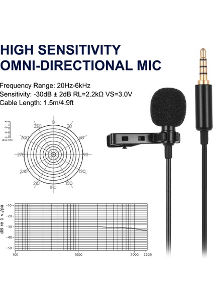Lavalier Lapel Omnidirectional Mikrofon 3.5mm Ses Jack'ı Uzun Uzunluklu (Yurt Dışından)