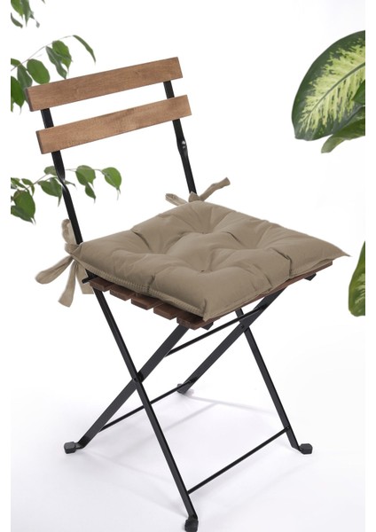 Düz Dekoratif Pofidik Sandalye Minderi Bağcıklı 40 x 40 (Kahve)