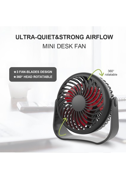0,5 Inç USB Mini Masa Fanı 3 Hız 360° Dönebilen (Yurt Dışından) fiyatları