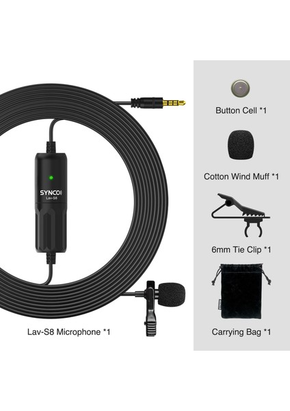 Synco Lav-S8 Lavalier Mikrofon Gürültü Azaltma Otomatik Eşleştirme (Yurt Dışından)
