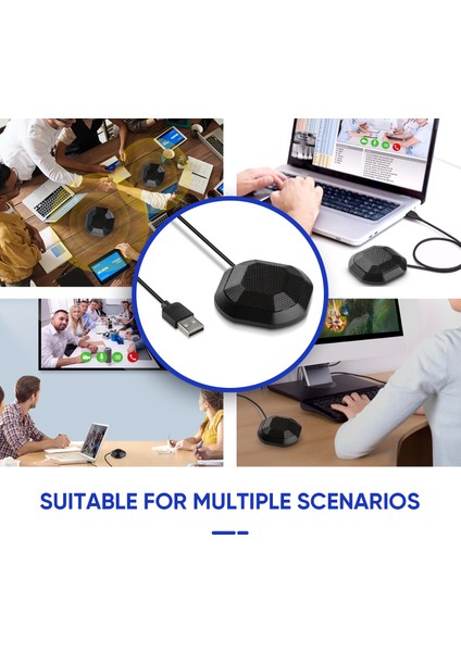 Taşınabilir USB 360° Her Yönlü Konferans Mikrofonu Dokunmatik Sessize Alma Tak ve Çalıştır (Yurt Dışından)