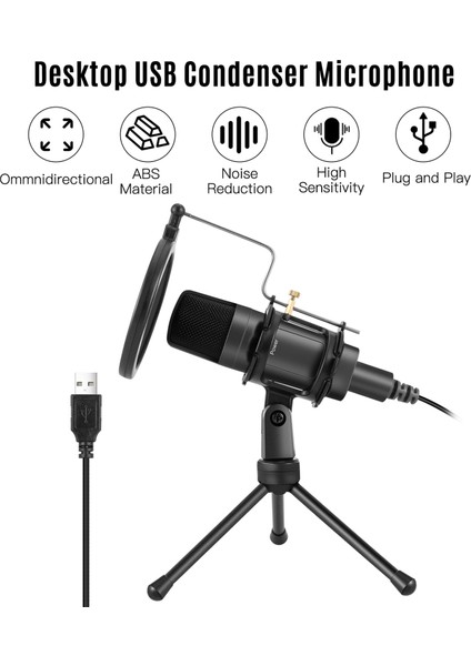 USB Kondansatör Mikrofon Tripod Stantı Tak ve Kullan (Yurt Dışından)