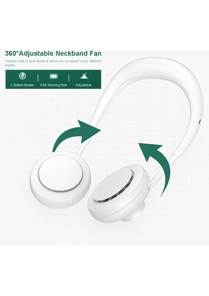 60° Ayarlı Boyun Bandı Fanı Çift Başlıklı 3 Hızlı USB Güçlü (Yurt Dışından)