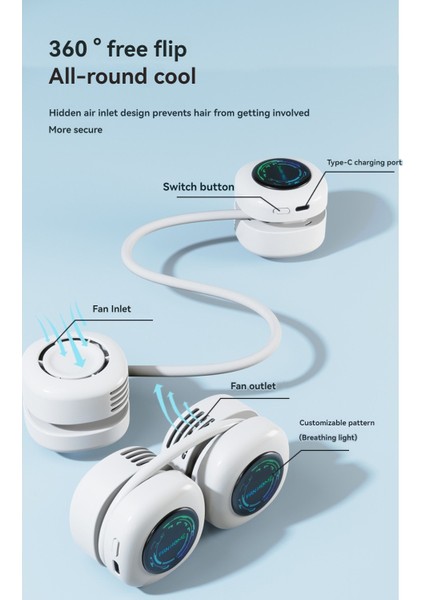 El Serbest Boyun Fanı USB Şarj Edilebilir 360° Katlanabilir (Yurt Dışından)