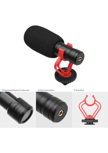 Kamera Mikrofonu Kardiyal Kondansör 3.5mm Portlu Video Kaydı Için Şok Emici Montaj (Yurt Dışından) fiyatları