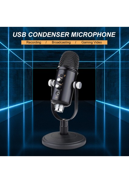 Vxmba Masaüstü Mikrofonu Çok Amaçlı USB Kondansatör Ses Kontrolü Sessize Alma Düğmesi (Yurt Dışından)
