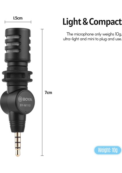 Boya BY-M110 Mini Omnidirectional Kondansatör Mikrofon 3.5mm Bağlantı 180° Katlanabilir Pil Olmadan (Yurt Dışından)