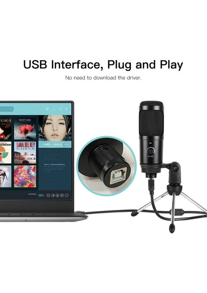 USB Kondansatör Mikrofon Profesyonel Ses Kontrolü Tak ve Kullan (Yurt Dışından)