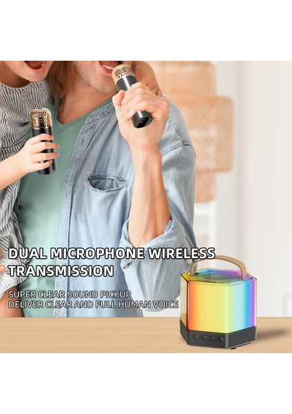 Mini Kablosuz Karaoke Makinesi Çift Mikrofonlu Rgb Işık (Yurt Dışından)