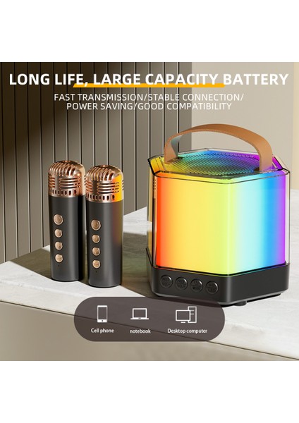 Mini Kablosuz Karaoke Makinesi Çift Mikrofonlu Rgb Işık (Yurt Dışından)