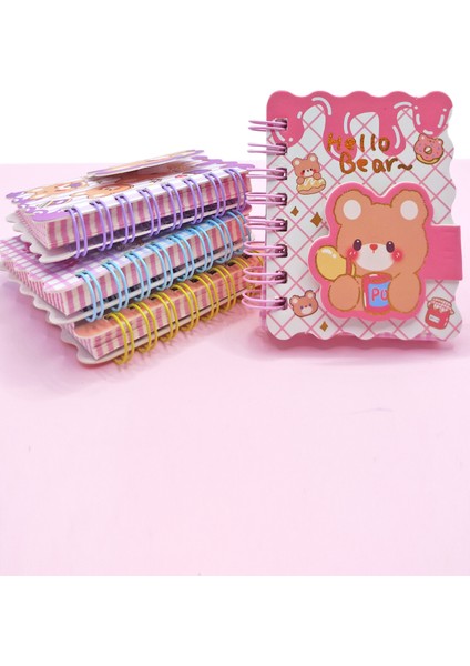 Hello Bear Cırtlı Cep Boy Sevimli Ayıcık Mini Not Defteri (7x8 Cm) - Pembe