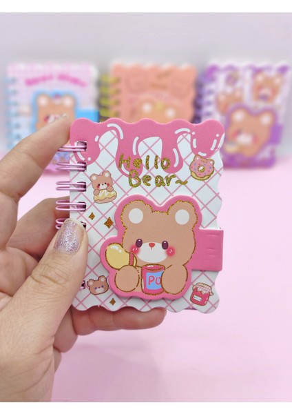 Hello Bear Cırtlı Cep Boy Sevimli Ayıcık Mini Not Defteri (7x8 Cm) - Pembe fiyatları