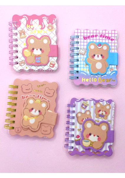 Hello Bear Cırtlı Cep Boy Sevimli Ayıcık Mini Not Defteri (7x8 Cm) - Pembe fırsatları