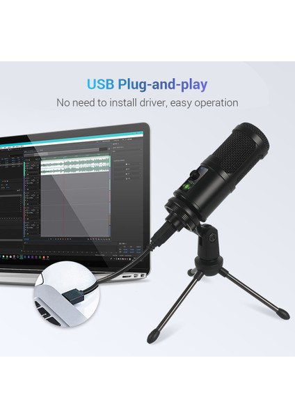 Bilgisayar Canlı Yayınları ve Müzik Kaydı Için Kablolu USB Kondansatör Mikrofonu (Yurt Dışından)