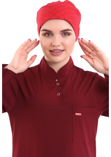 Tesettür Bone - 5308 Kırmızı Küçük Kalp
