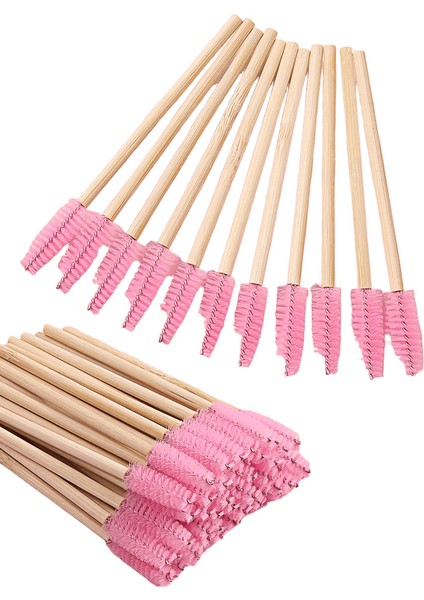 50PCS Kirpik Brus Yeniden Kullanım Aplikatörleri Kirpik Uzatma Fırçası Malzemeleri Makyaj Aracı Bambu Tutma Mikro Spoolie Kaş Fırçası Renk: Pembe (Yurt Dışından)