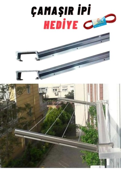 Paslanmaz %100 Alüminyum Kare Balkon Küpeşte - Cam Balkon Askısı - Çamaşır Kurutmalık (6x2,5 Cm)