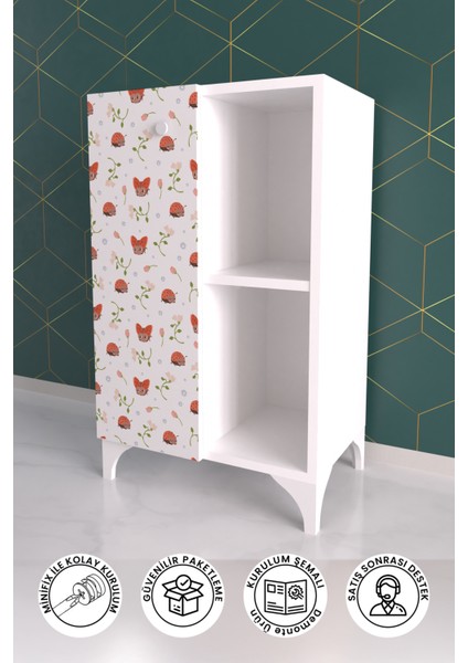 2 Raflı Tek Kapak Ladybird World Çocuk Odası Çok Amaçlı Dolabı