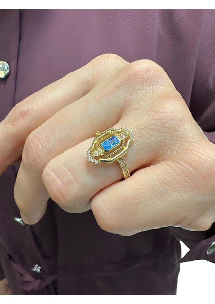 Üst Kalite Baget Aquamarine Taşlı 14 Ayar Altın Yüzük modelleri