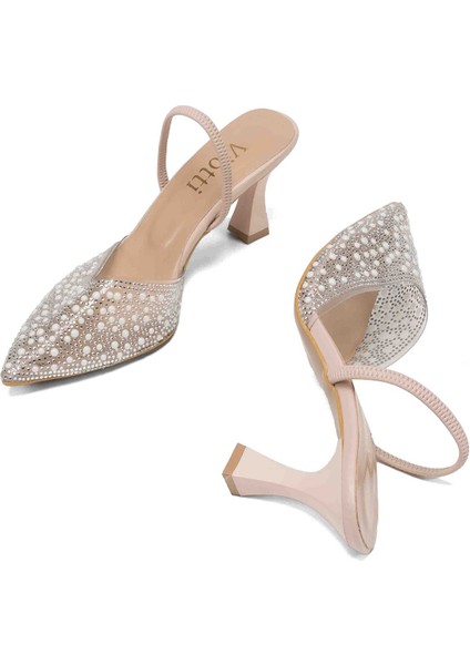 Bej Günlük Arkası Açık Taşlı Topuklu Bayan Ayakkabı fırsatları