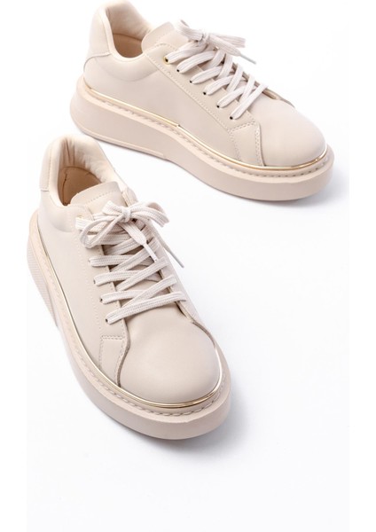 Bej Roze Bağcıklı Dikişli Günlük Spor Ayakkabı modelleri