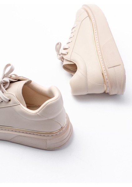Bej Roze Bağcıklı Dikişli Günlük Spor Ayakkabı indirimleri