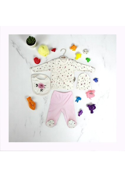 Kız Çocuk Bereli Önlüklü Gül Nakışlı Zıbın Takımı 0-3 Yaş %100 Pamuklu fiyatları