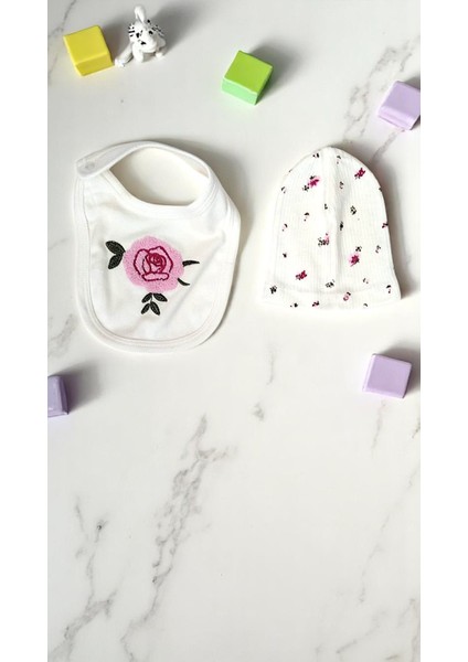 Kız Çocuk Bereli Önlüklü Gül Nakışlı Zıbın Takımı 0-3 Yaş %100 Pamuklu fırsatları