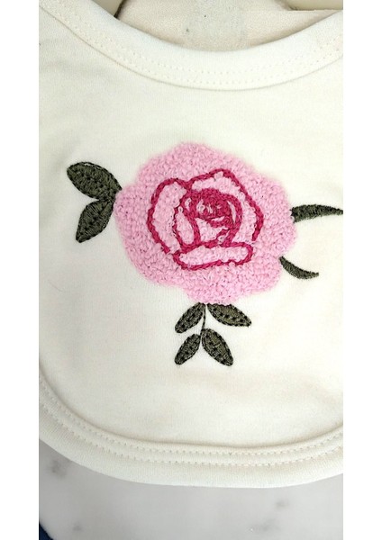 Kız Çocuk Bereli Önlüklü Gül Nakışlı Zıbın Takımı 0-3 Yaş %100 Pamuklu