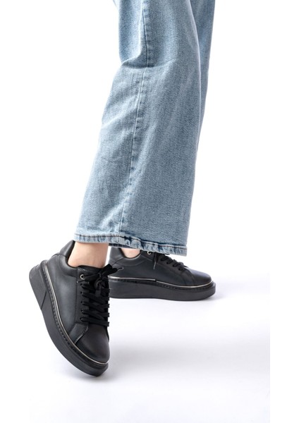 Siyah Platin Bağcıklı Dikişli Günlük Spor Ayakkabı modelleri