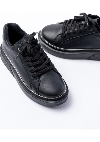 Siyah Platin Bağcıklı Dikişli Günlük Spor Ayakkabı indirimleri