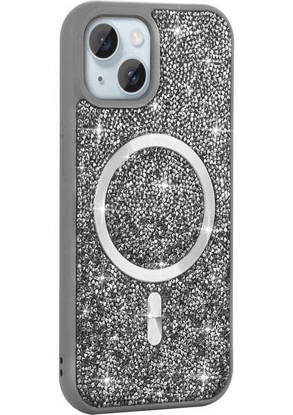 Apple iPhone 13 Kılıf Pırlanta Tasarımlı Kablosuz Şarj Özellikli Mozaik Silikon Kapak