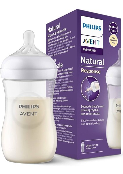 Natural Response PP Biberon 1 Ay+ 260 ml, Tepkili Biberon Emziği SCY903/01