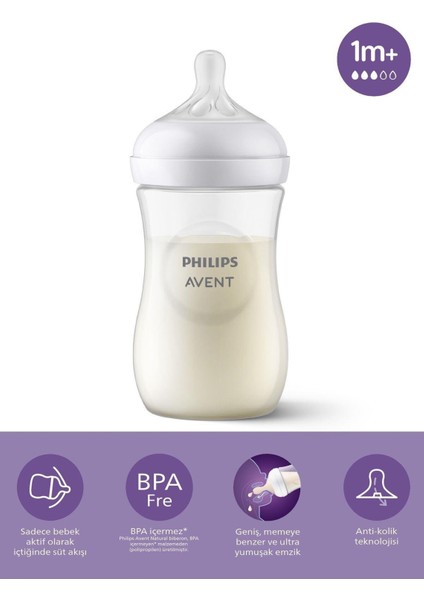 Natural Response PP Biberon 1 Ay+ 260 ml, Tepkili Biberon Emziği SCY903/01