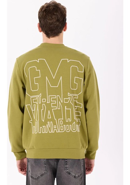 Bisiklet Yaka Sırtı Flok Göğsü Yıldız Baskılı Erkek Sweatshirt