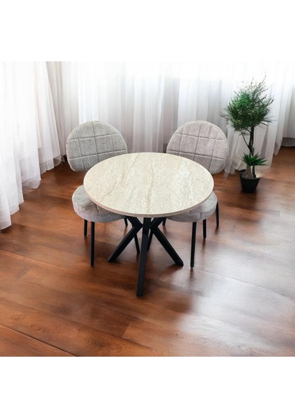70 x 70 Trevertan Yuvarlak Balkon Masa Ahtapot Ayak Armut Sandalye 2 Adet