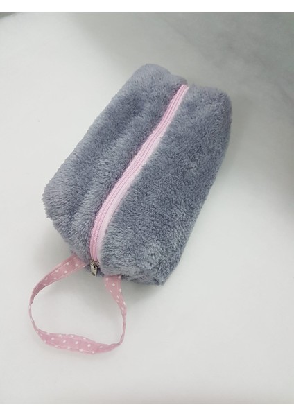Makyaj Çantası Peluş Gri Pembe fiyatları