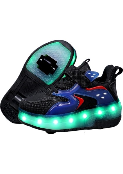 4 Tekerlekli USB Şarjlı LED Işıklı Paten Ayakkabı (Yurt Dışından)