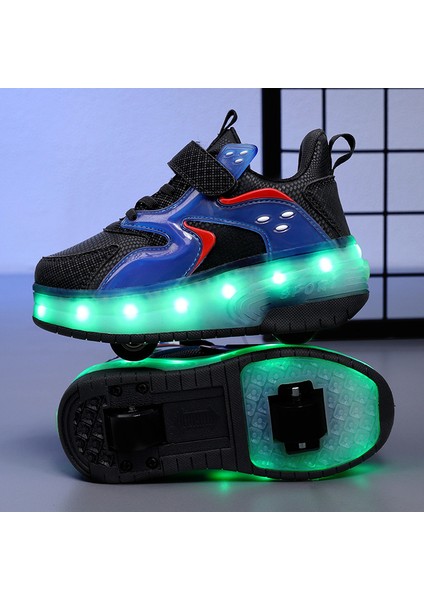 4 Tekerlekli USB Şarjlı LED Işıklı Paten Ayakkabı (Yurt Dışından)