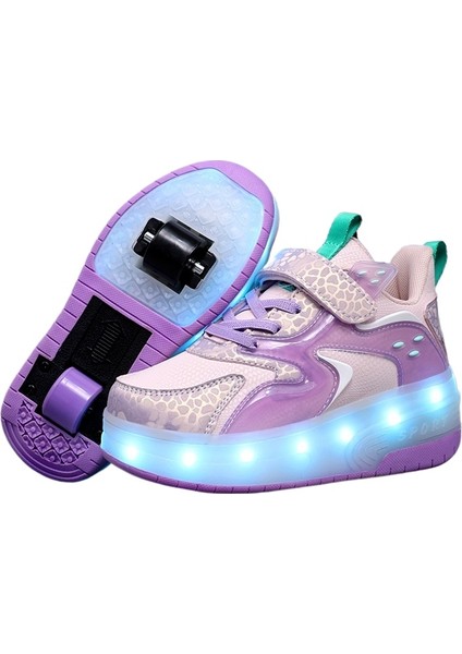 4 Tekerlekli USB Şarjlı LED Işıklı Paten Ayakkabı (Yurt Dışından)