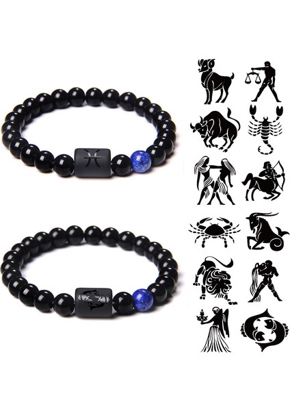17CM Tarzı Boğa Burcu 12 Burç Takı Taş Boncuklu Çift Bilezik Doğal Siyah Oniks Taşı Esnek Şans Bileklik Kadın Erkek Doğum Günü Hediyesi (Yurt Dışından) fiyatları
