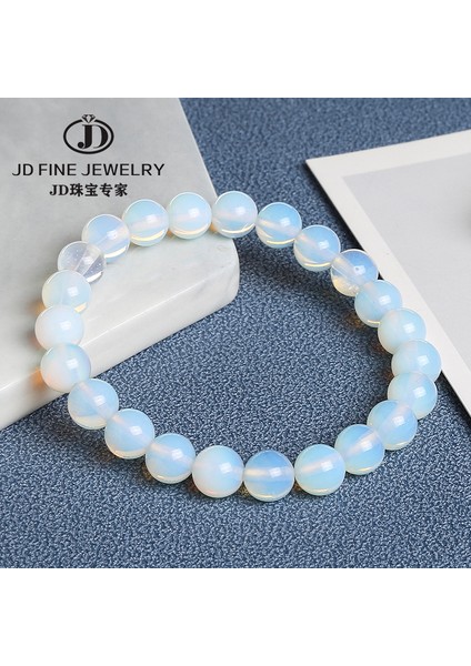 6mm Tarzı Opal Jd Kadın Moda Pürüzsüz Beyaz Opal Ay Taşı Bilezik Esnek Kordon Elastik Renkli Kedi Göz Taşı Genişletilebilir Halat Takı (Yurt Dışından)
