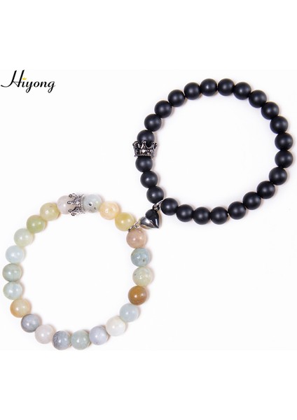 No.14 Boyutu 2021 Yeni Moda Doğal Beyaz Halit Taşı Boncuk Bilezikler Manyetik Kalp Şekilli Çift Bilezik Mesafe Taş Bileziği Takı Hediye (Yurt Dışından)