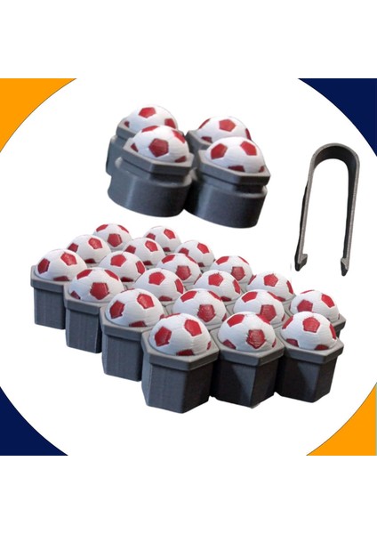 Audi A3 1996-2020 Modelleri Kırmızı Beyaz Top Kabartmalı Bijon Kapağı Set (17MM Somun Tüm Araçlar)