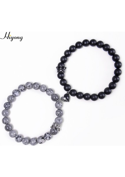 37 Numara 2021 Yeni Moda Doğal Beyaz Halit Taşı Boncuk Bilezikler Manyetik Kalp Şekilli Çift Bilezik Mesafe Taş Bileziği Takı Hediye (Yurt Dışından)