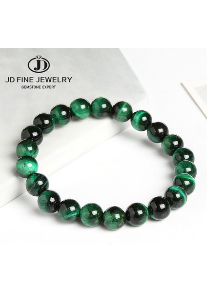 12 mm Tarzı Yeşil Jd Yüksek Mavi Kaplan Gözü Buddha Bilezik Doğal Taş Yuvarlak Boncuk Esnek Halat Erkek Kadın Bilezik (Yurt Dışından)