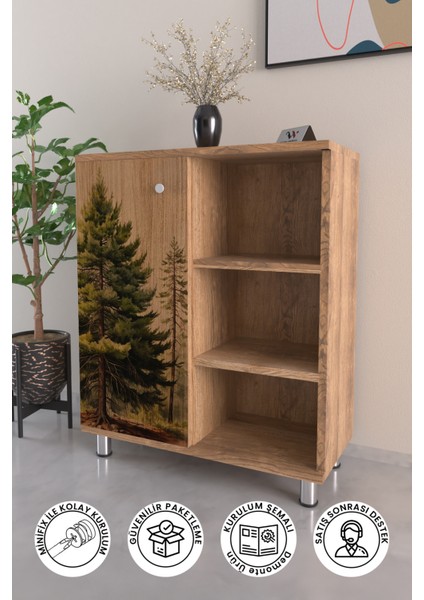 3 Raflı Tek Kapak The Forest Çok Amaçlı Dolabı Mutfak Kiler Banyo Balkon Erzak Dolabı
