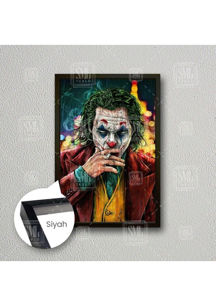 Sigara Içen Joker Yağmur Batman Kırmızı Ceket Çerçeveli Dikey Kanvas Tablo