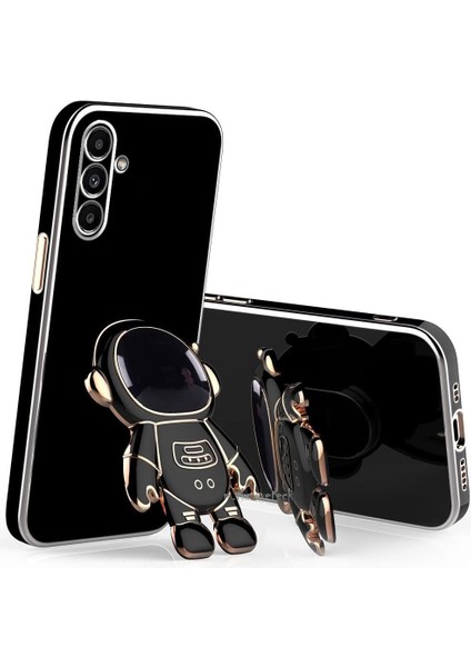 Samsung Galaxy A56 Kılıf Astronot Standlı Sevimli Parlak Gold Detaylı Altın Kenarlı Tam Korumalı