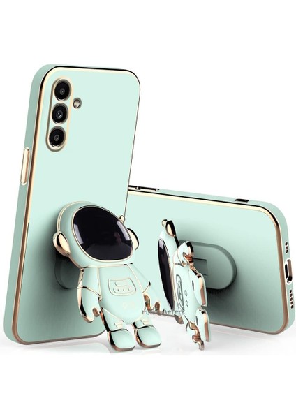 Samsung Galaxy A16 Kılıf Astronot Standlı Sevimli Parlak Gold Detaylı Altın Kenarlı Tam Korumalı